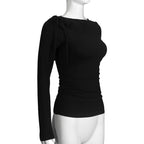Long Sleeve Belted Top With Gathered Design