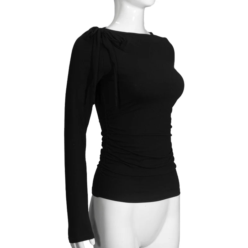 Long Sleeve Belted Top With Gathered Design