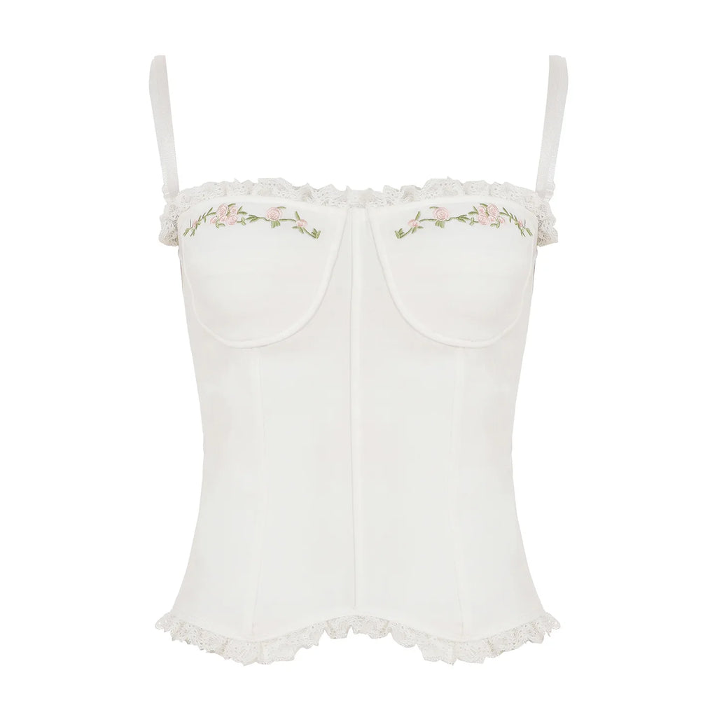 French Embroidered Flower Halter Corset Sexy Slim Top