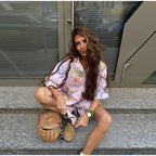 Dreamy Abstract Print Camp Collar Shirt And Shorts Matching Set