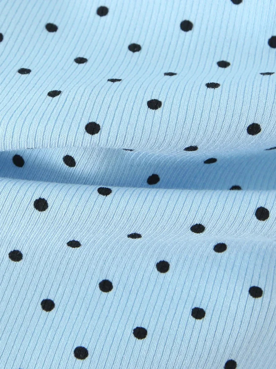 Dreamy Blue Polka Dot Puff Sleeve With Cutout Lace Trim