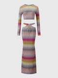 Contrast Print Crop Top And Fish Tail Long Sleeve Skirt Set Two-piece