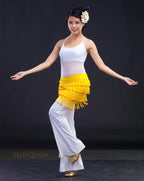 Handmade Beaded Belly Dance Hip Scarf With Lace Up Chiffon Base Fringes Belt