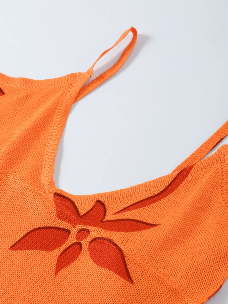 Boho Crochet Beach Slip Dress With Hollow Out Detailing Halter Neck