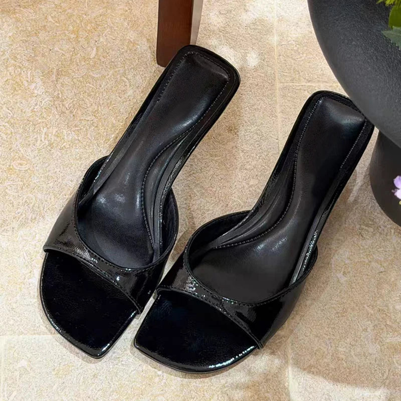 Leather Gladiator Sandals With Square Toe Low Heel