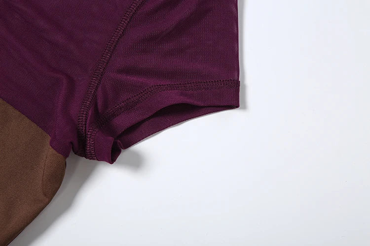 Sexy Mesh Patchwork Button o-Neck Mini Sleeve Top