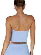 Floral Hollow Out Cross Back Tank Top With Flower Decor Cropped Sleeveless