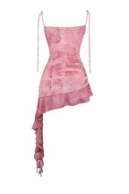 French Vintage Flounce Strap Dress with Irregular Bottom Hem Ribbon