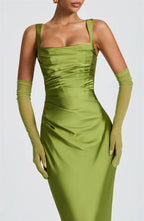 Elegant Satin Backless Halter Off-Shoulder Maxi Dress