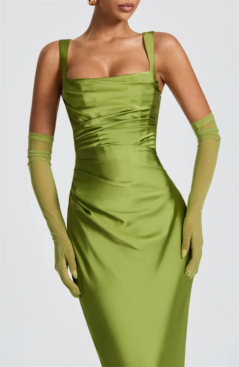 Elegant Satin Backless Halter Off-Shoulder Maxi Dress