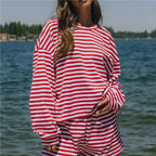 Cozy Striped Knit Lounge Set With Oversized Top And Shorts For Relaxed Comfort Everyday