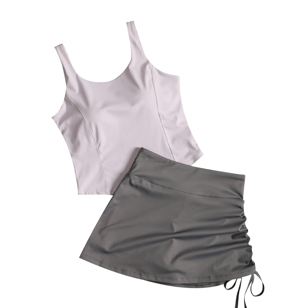 Activewear Set For Women With Chest Pad Vest And Skirt