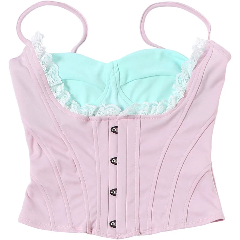 Sweet Romance Patchwork Lace Camisole With Soft Neckline