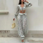 Breezy Ruffle Set With Lightweight Top And Flowing Trousers Casual Style