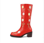 Floral Embroidered Block Heel Boots
