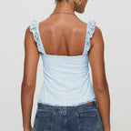 Fashion Women's Lace Floral Patchwork Cami Tops Sleeveless Open Back Low Cut