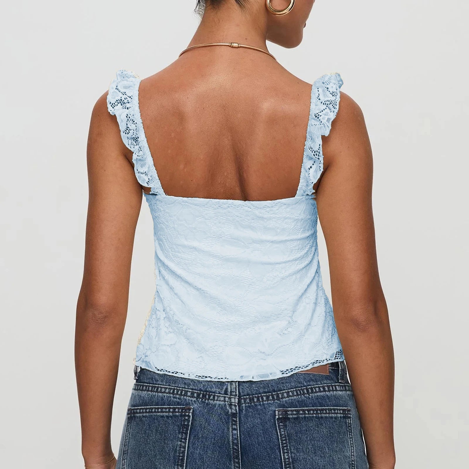 Fashion Women's Lace Floral Patchwork Cami Tops Sleeveless Open Back Low Cut