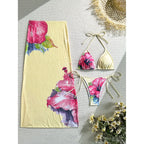 Flowers Printed With Skirt Halter Bikini Three-pieces Bikini set