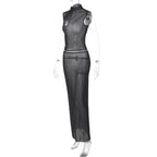 Vintage Polka Dot Dress Set With See Through Top And Long Skirt For Summer Parties