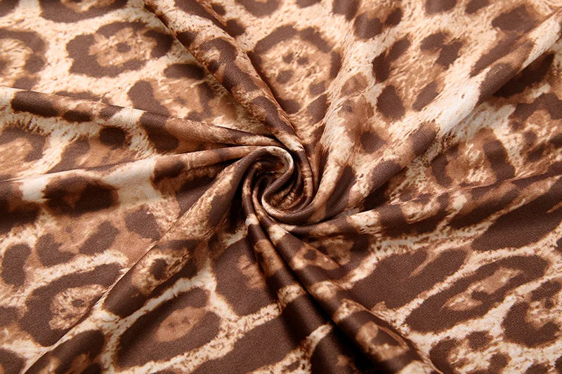 Leopard Print Mock Neck Tracksuit With Slim Capri Pants