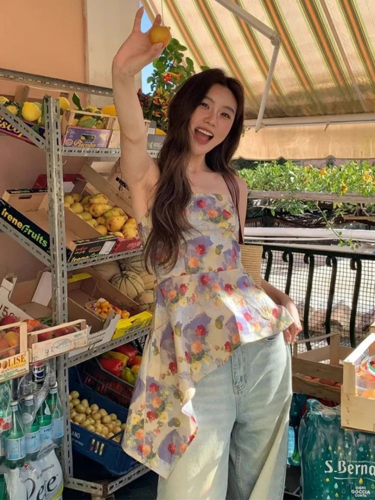 Sweet Backless Print Tank Top With Summer Vibe