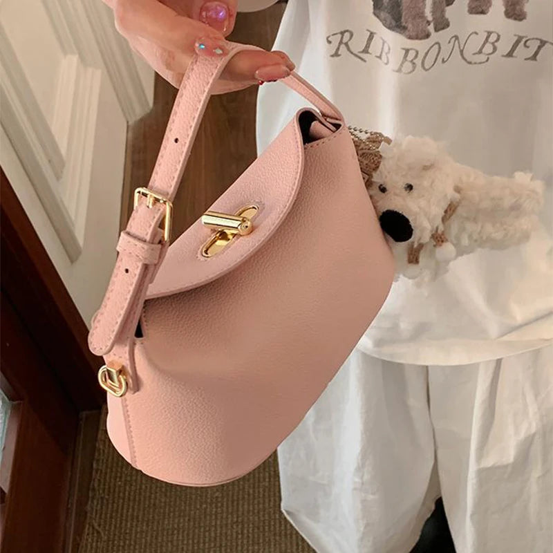 Soft Leather Bucket With Gold Button Tassel Luxe Everyday Shoulder Satchel For Women