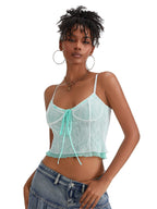 Fairycore Lace Camisole With Spaghetti Straps And Patchwork Detail Top