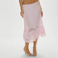 Romantic Lace Slip Midi Skirt With Elastic Waist