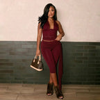 Halter Crop Top two piece Set With Patchwork Pants