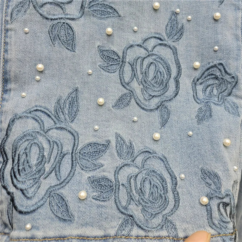 Beaded Embroidered Denim Wide Leg Jeans For Women With Vintage Style And Elegant Flair