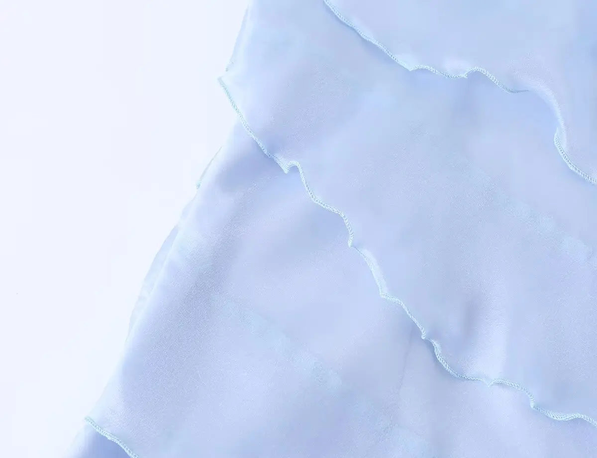 Dreamy Light Blue Halter Backless Mini Dress With Tiered Ruffle Accents