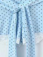 Dreamy Blue Polka Dot Puff Sleeve With Cutout Lace Trim