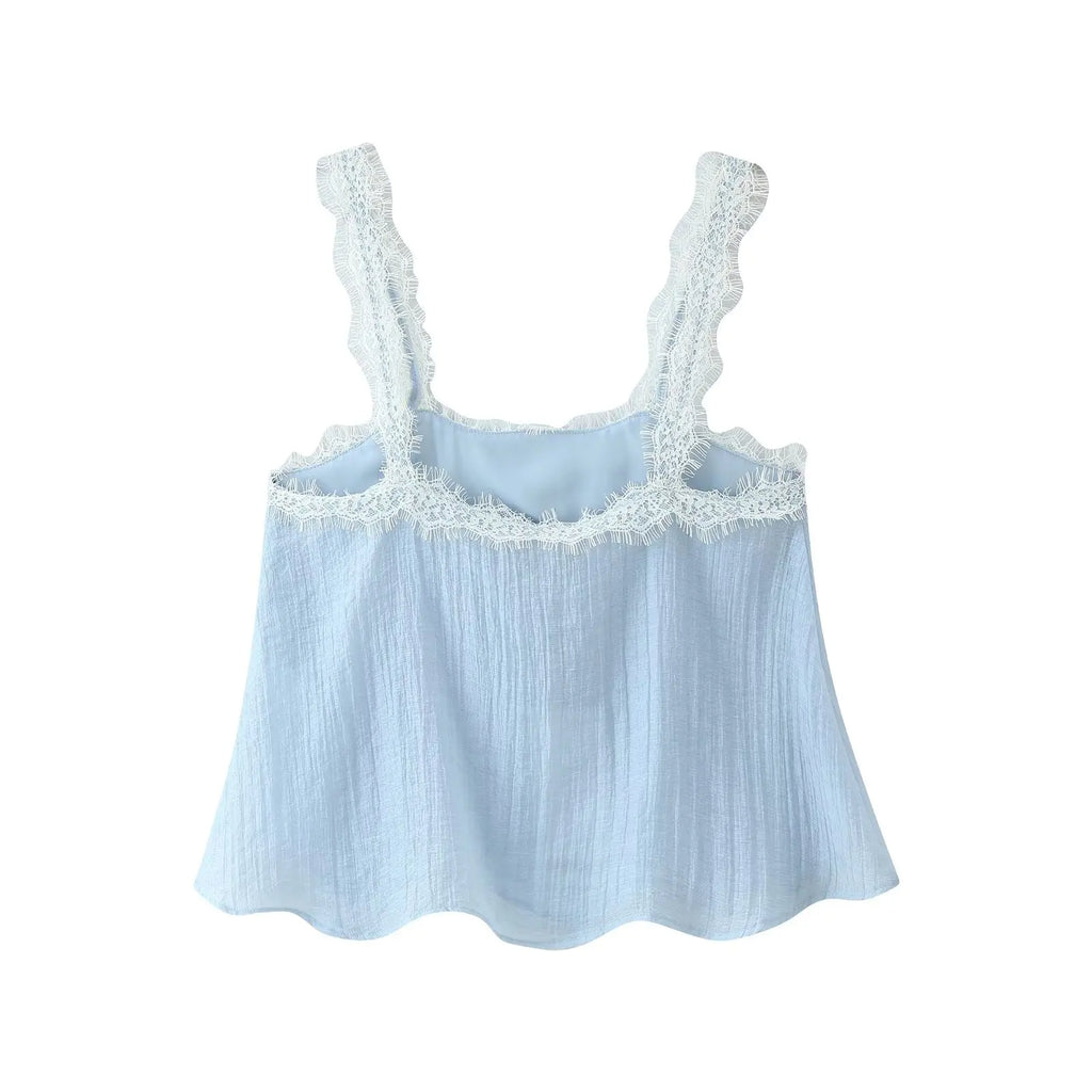 Patchwork Lace Camisole Top And Midi Skirt Set