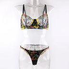 Countryside Embroidered Lingerie Set With Floral Patchwork Bra And Panty Details