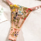 Floral Sheer Embroidery Lingerie Set With Underwire Push Up Bra And Panty Two Piece