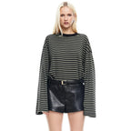 Stripe Patchwork Long Sleeve Tee for Casual Streetwear and Everyday