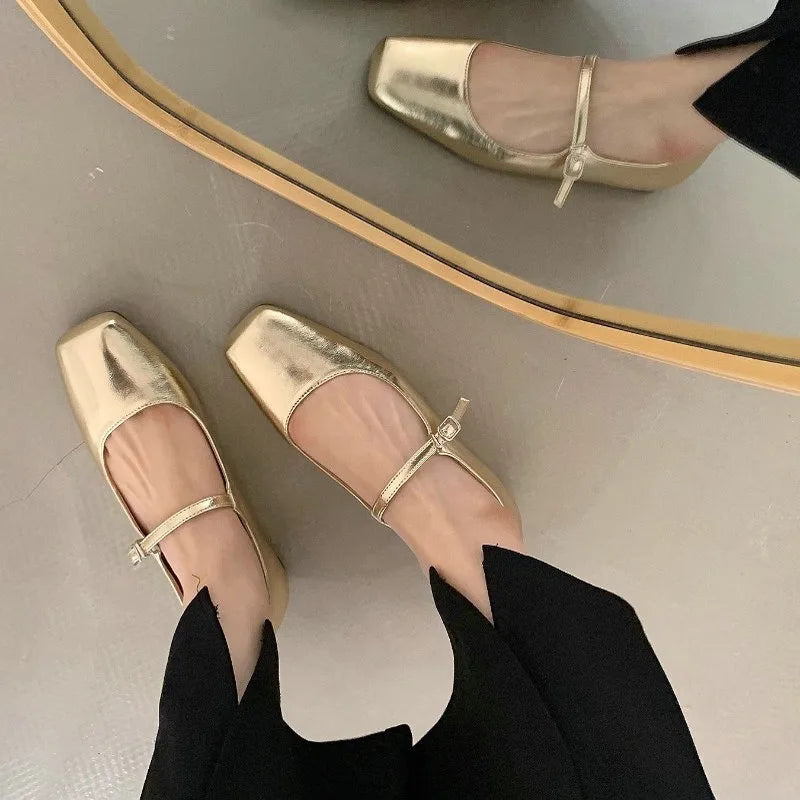 Mary Jane Flats With Square Toe Buckle Strap Retro Styled Women's Shoes