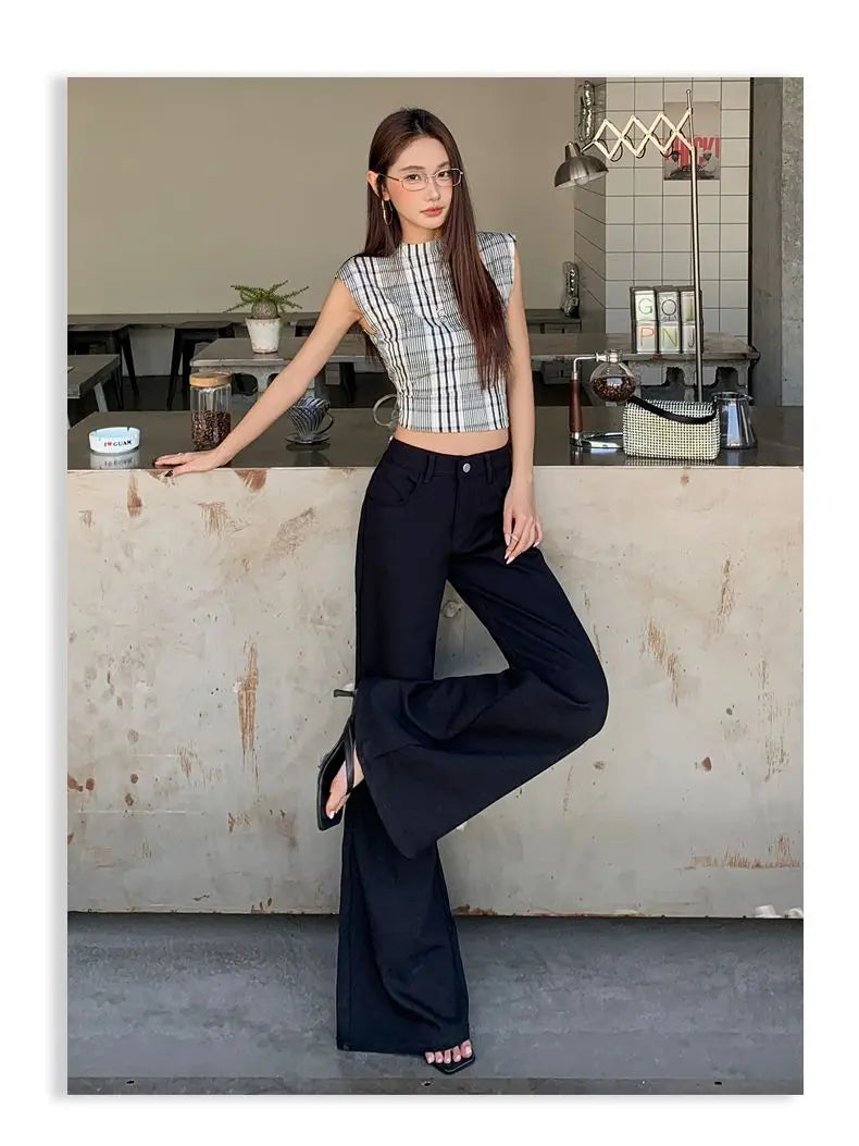 Antiwrinkle Flare Pants With Slimming Comfort Low Waisted