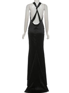 Silky Satin Evening Gown With Low Neck Backless Design Sleeveless Maxi Dress