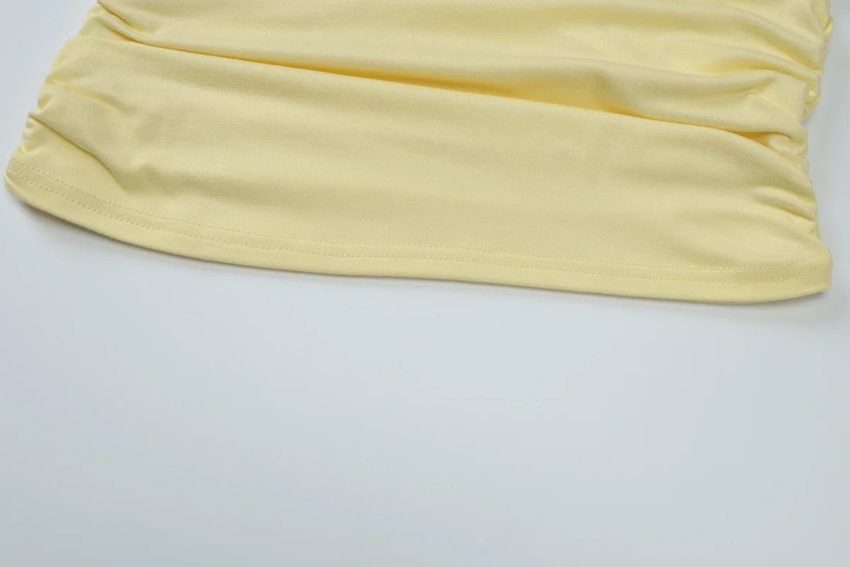 Elegant Halter Crop Top With Scarf Strap Ruched Slim Solid Design For Summer Streetwear