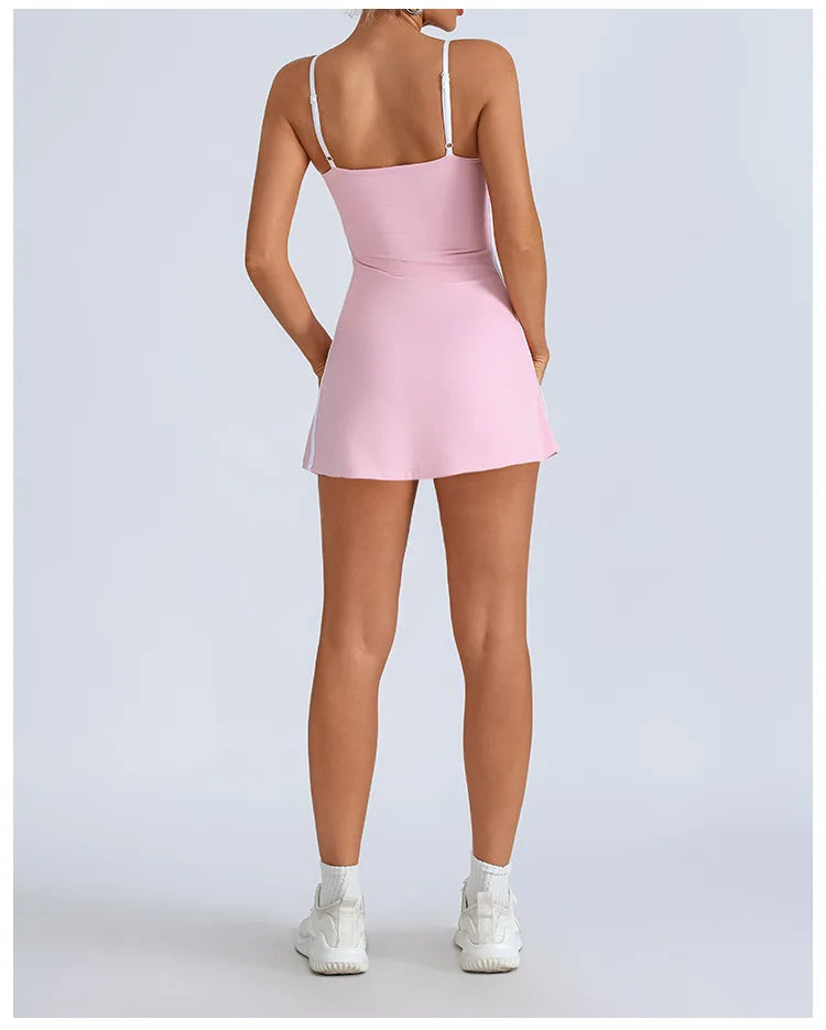 Women's Tennis Sleeveless Contrast Workout Yoga Build in Shorts Fashion Tight Fitting Skirts Suit