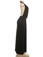 Elegant Halter Backless Maxi Dress With Deep V Neck And High Slit