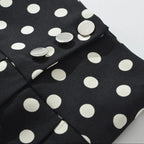 Black Polka Dot Pleated Mini With Shorts Lining Low Waist Skater Style Button Details