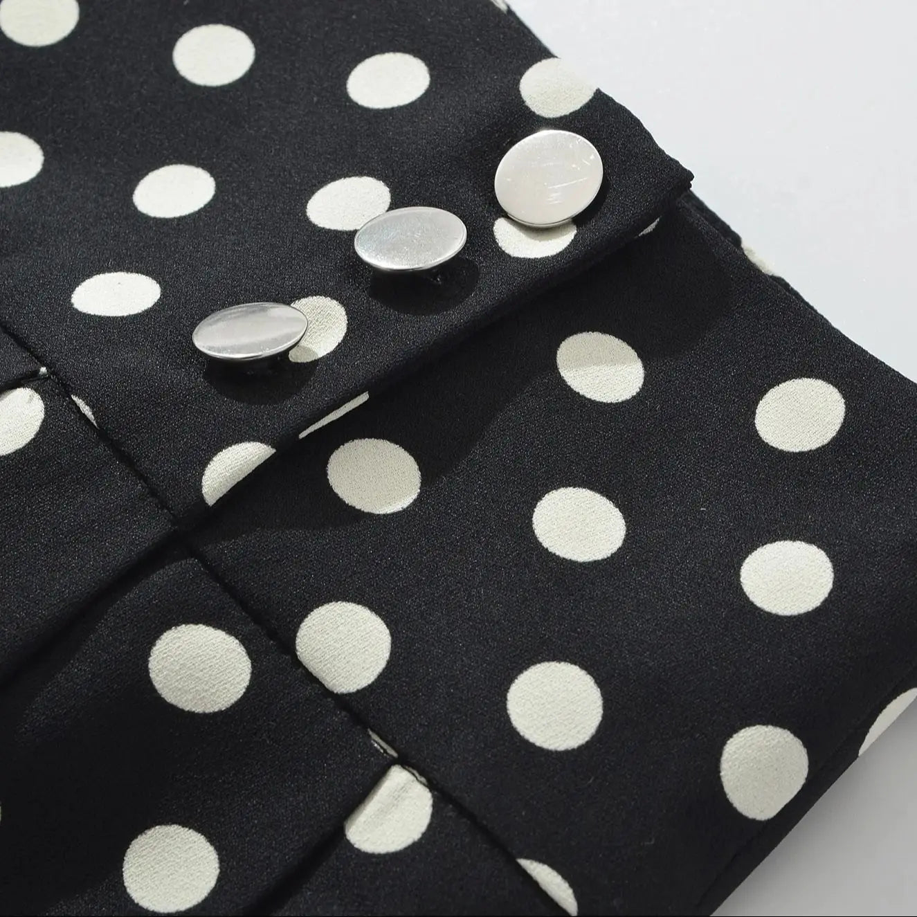 Black Polka Dot Pleated Mini With Shorts Lining Low Waist Skater Style Button Details