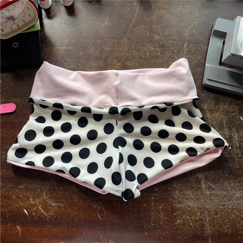 Dot High Waist Shorts With Contrast Band