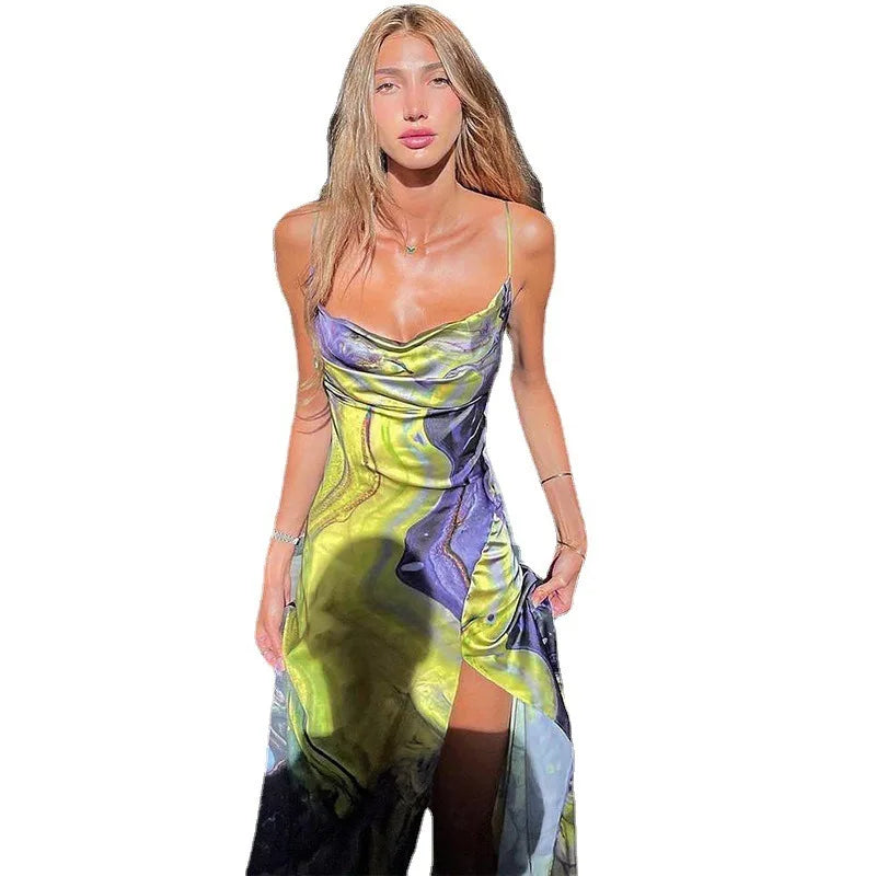 Floral Backless Strapless Maxi Dress With High Front Slit