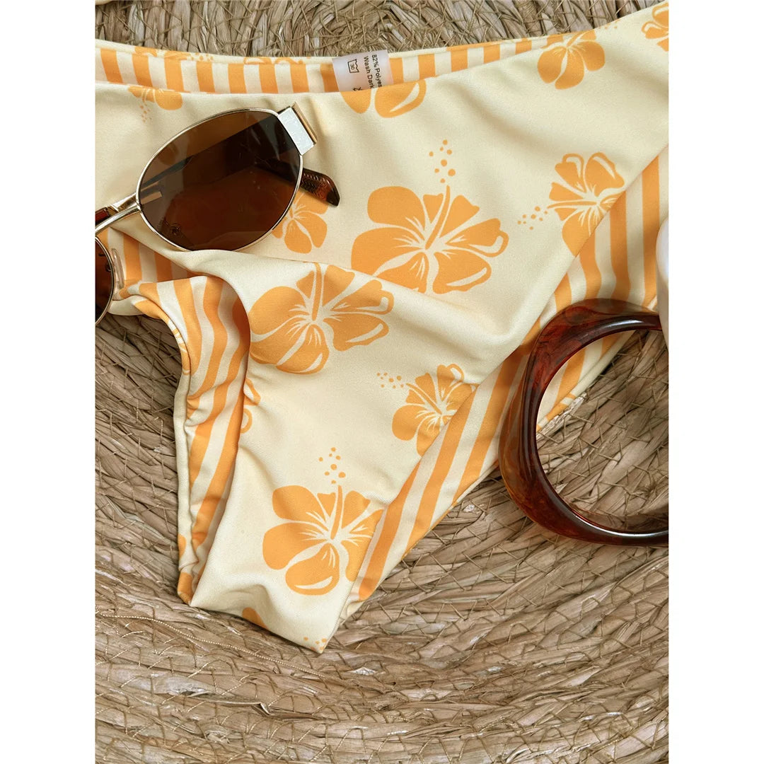 Brazilian Padded Sexy Floral Halter Two-pieces Bikini set