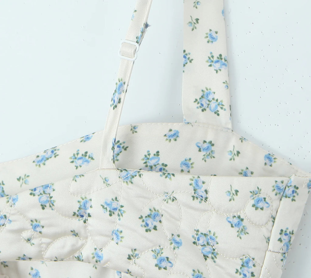 Contrast Color Floral Print Sling Mini V neck Spliced Chest Push Up Back Backless Short Dress