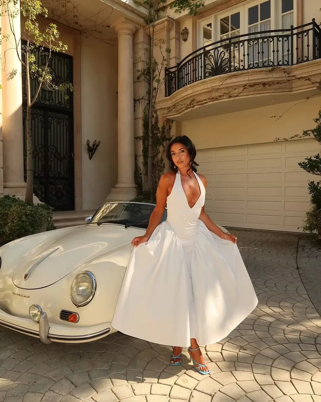 Backless Halter Midi Dress For Women Elegant A Line
