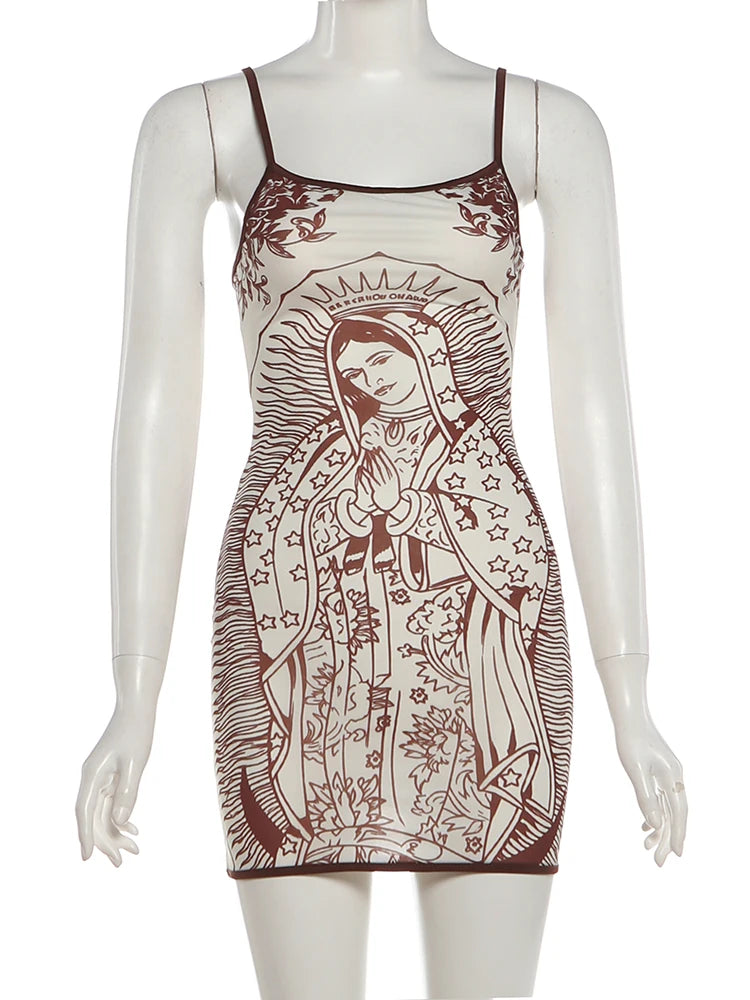 See Through Sling Dress Backless Mini For Women Flirty Cartoon Print